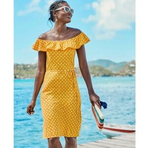 Boden Yellow Happy Spot Star Print Bethany Jersey Off The Shoulder Dress Size 12